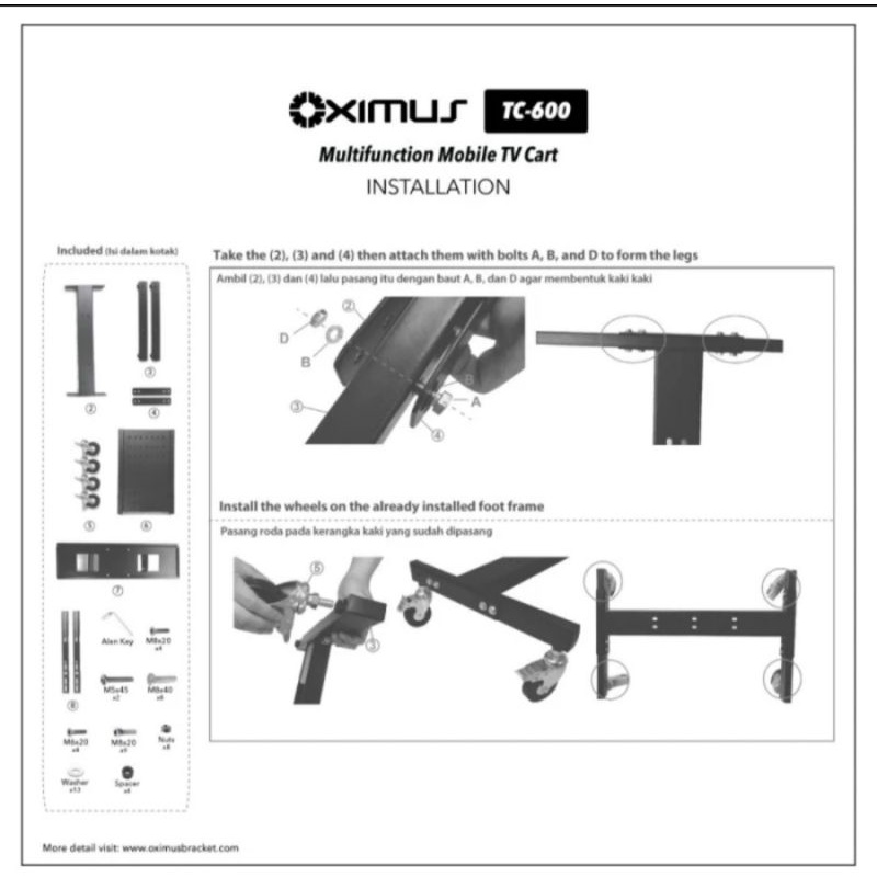 Bracket LED TV Monitor Stand Roda Panggung Oximus TC600 32&quot;-65&quot;