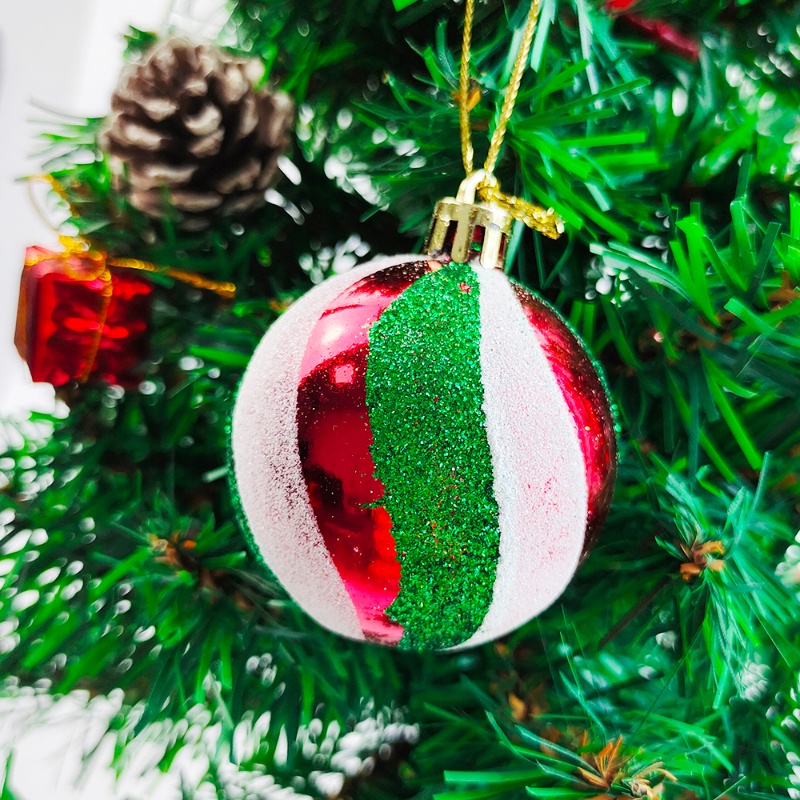 Christmas Home Decoration Products / 6 Pcs 6CM Christmas Ball Ornaments For Xmas Tree / Snowflake Stripe Dot Red Christmas Tree Hanging Pendant / Festive Party Decorative Supplies