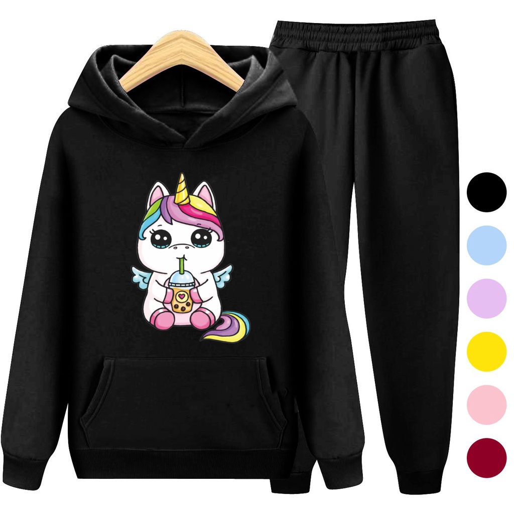 Setelan Sweater Anak + Celana RAINBOW PONY / Set Sweater Hoodie Anak Perempuan Kekinian Viral Terbaru