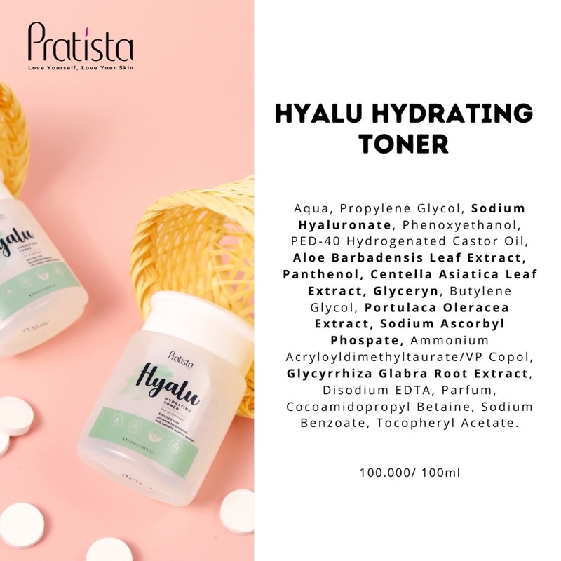 BPOM Pratista Hyalu Hydrating Toner 100Ml - Toner Melembabkan Menghidrasi Membersihkan Wajah dari Debu