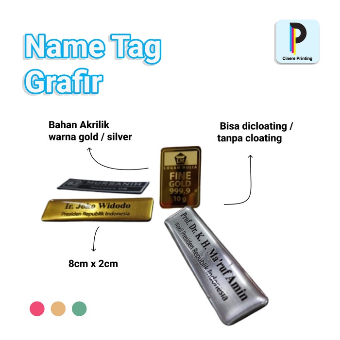 

Nama Dada / Name Tag atau Papan Nama Grafir - PENITI - Putih, magnet - gold, magnet
