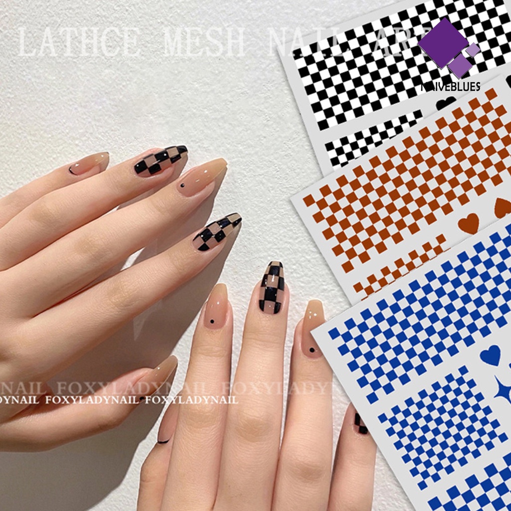Naiveblue Stiker Kuku Motif Kotak-Kotak Untuk Nail Art / Manicure Wanita