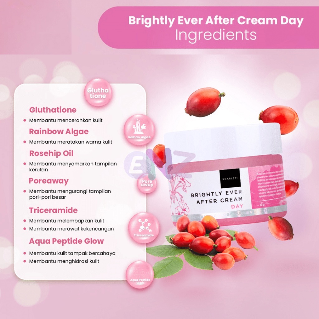 ENZ ® Scarlett Whitening Brightly Ever After day cream night cream/ scarlett acne day acne night cream /serum niacinamide smooth bright acne glow 2011