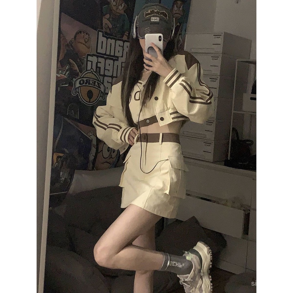 #Sisjuly# Wanita Amerika Retro Bisbol Seragam Jaket Kamisol Set Rok A-Line BU80