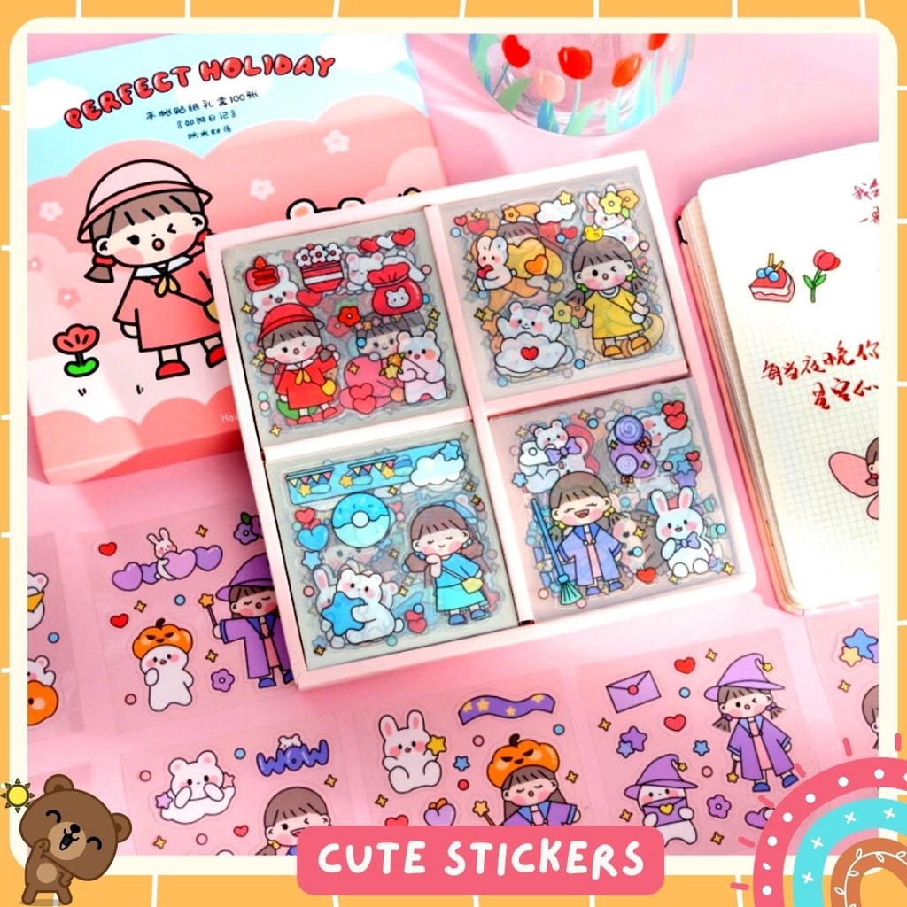 Stiker 2D Tempel Lucu Planner Scrapbook Cute Aesthetic Anti Air Sticker Dekorasi Design DIY