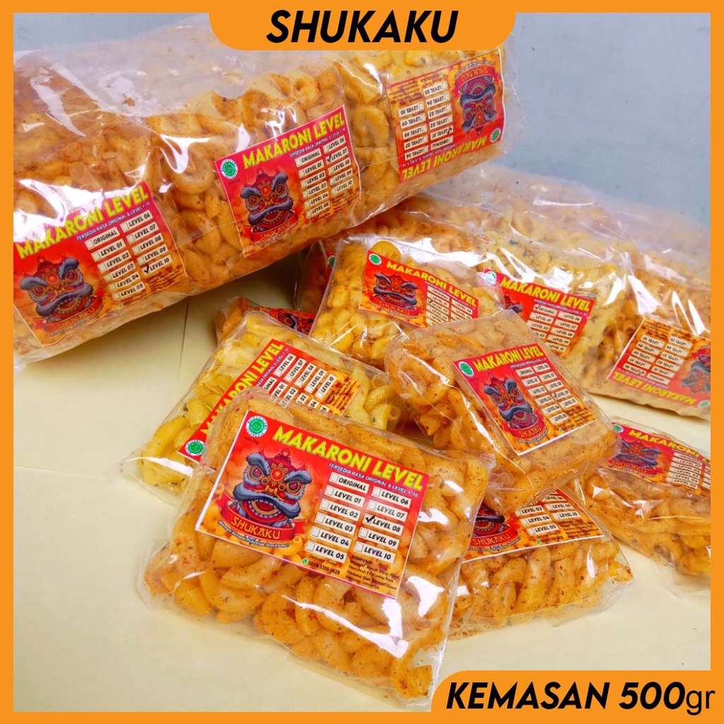 

SHUKAKU Makaroni Level Rasa Pedas Level 09 Kemasan 500gram isi 12pcs