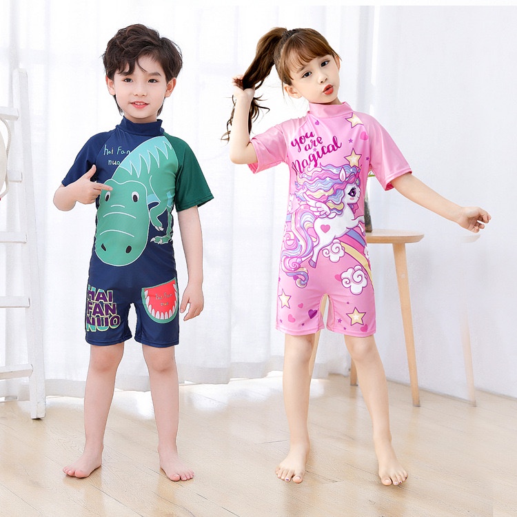 BAJU RENANG TERUSAN JUMPSUIT ANAK MOTIF LUCU LENGAN PENDEK