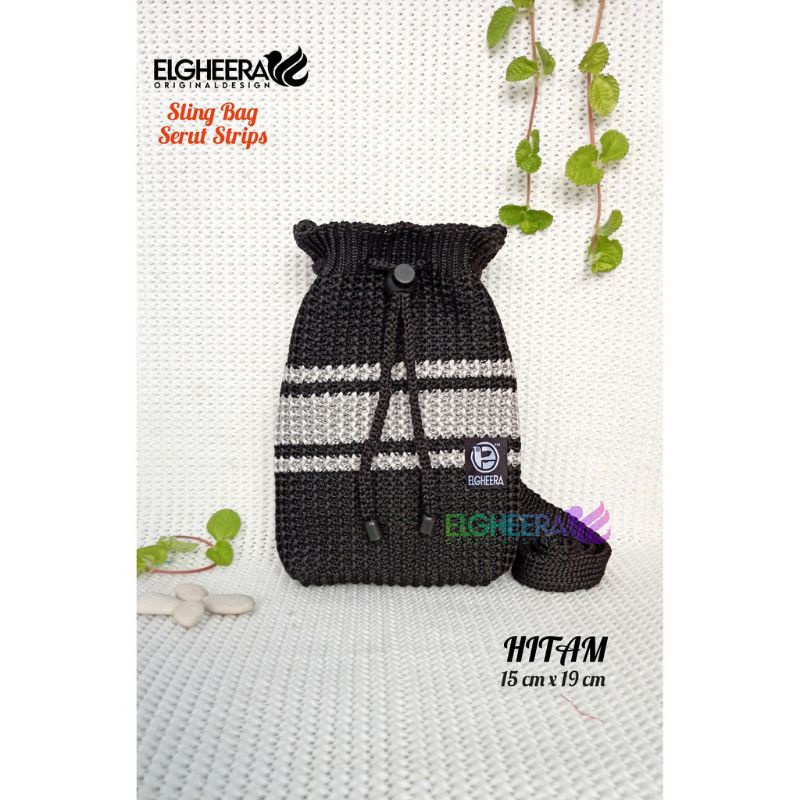 [HUSNA COLLECTION] Tas Selempang Wanita Rajut Serut Motif Strips