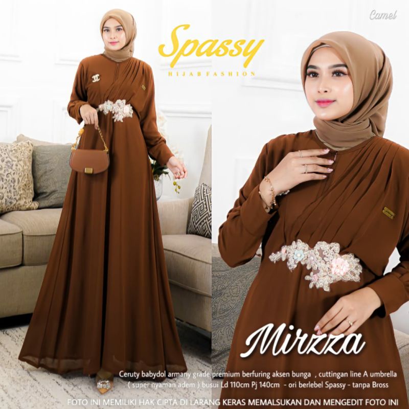 Mirzza maxy by SPASSY gamis wanita Fashion kekinian Ceruty babydoll full furing mix Aksen bunga