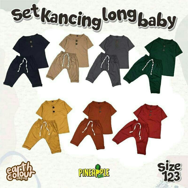 Set kancing long baby pineapple 6 bulan - 4 tahun