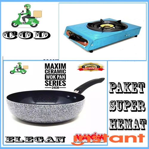 PAKET ISI 2PCS MAXIM NEOSTONE DEEP WOK 24 CM+KOMPOR PG 1 TUNGKU MANTAP