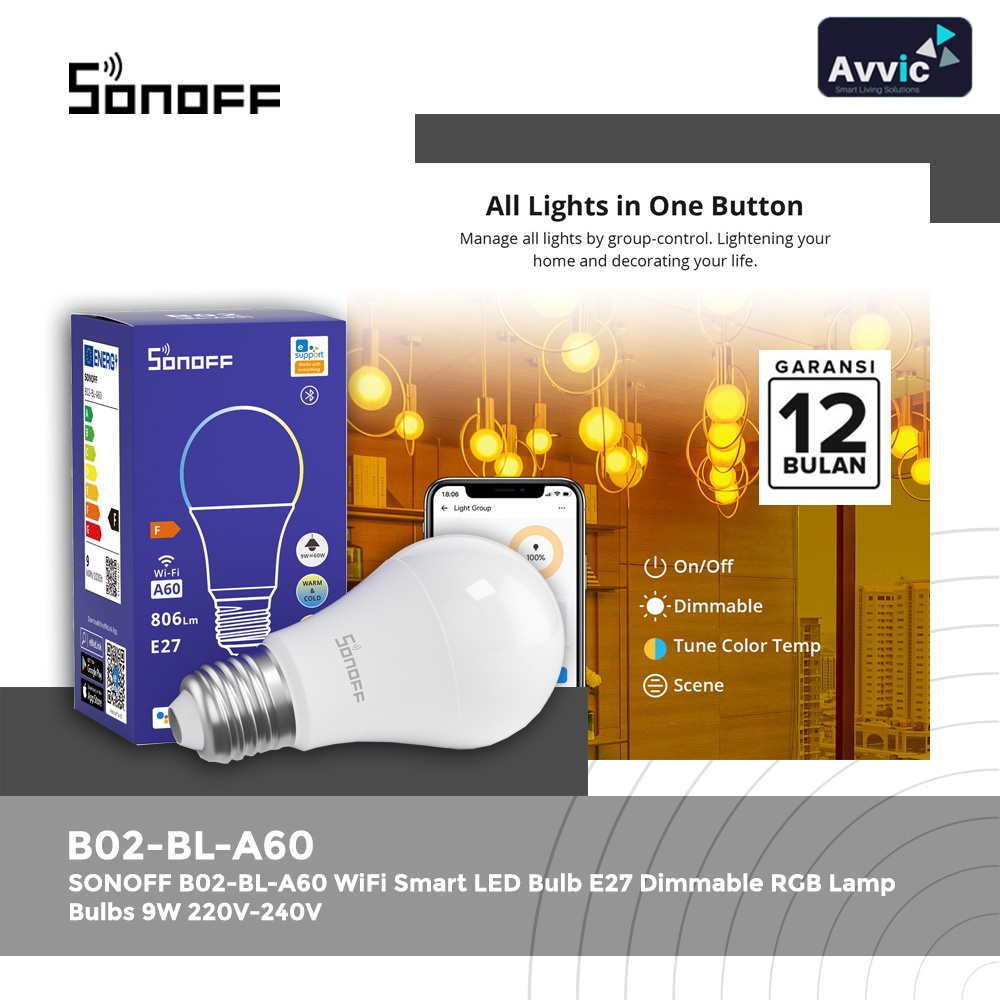 Sonoff B02BLA60 Smart LED Bulb  wireless LED Smart Home LED Pintar