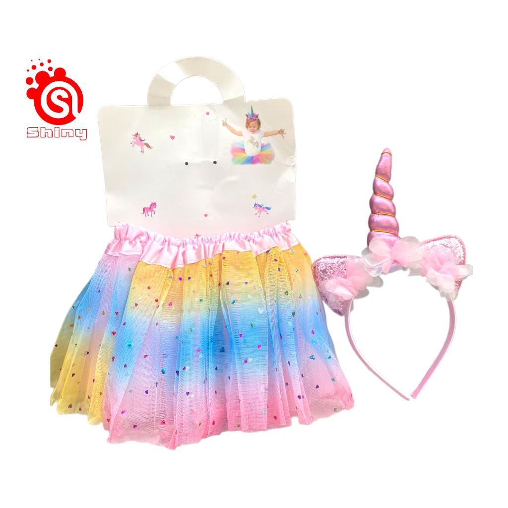 Bando Unicorn Set Rok Tutu Anak / Rok  Tutu Warna Gradasi & Bando Unicorn Anak Warna