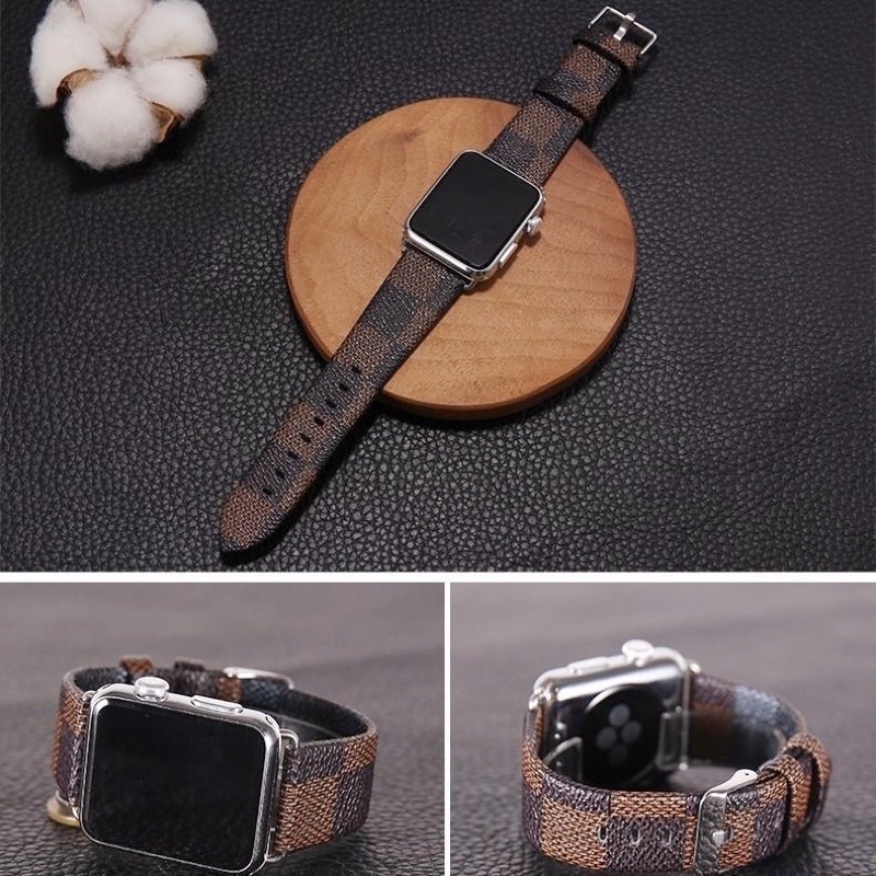 Strap Apple Watch LV leather motif iwatch 7 4 8 3 2 1 Premium kulit iwatch series 45mm 40mm 42 mm 38mm 44mm branded fashion Damier leather aksesoris