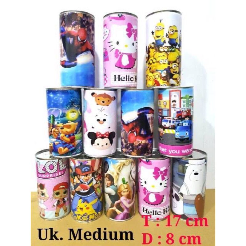 Tabungan kaleng Celengan target motif &amp; pilihan random
