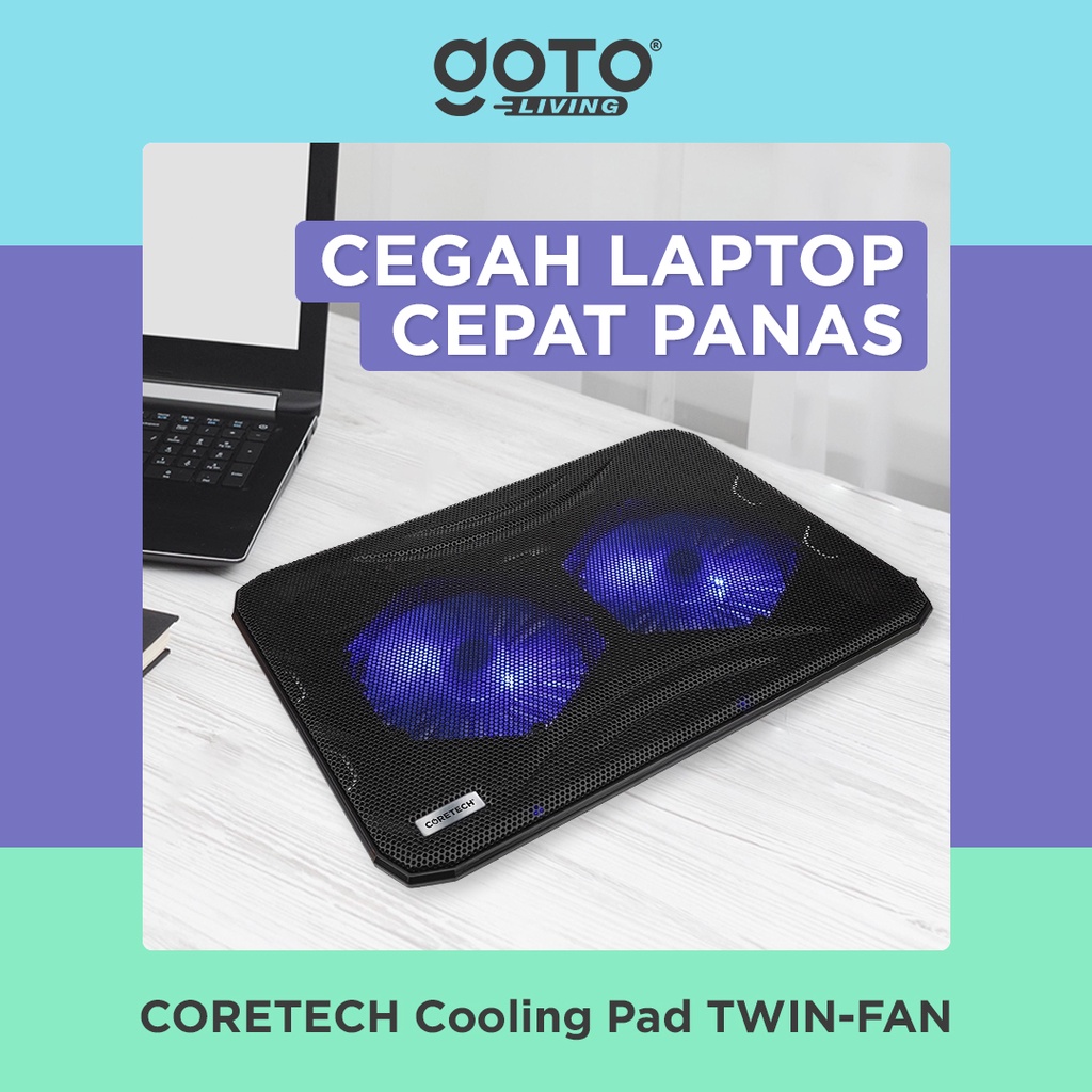 Coretech Twinfan Cooling Pad Kipas Fan Pendingin Laptop Portable