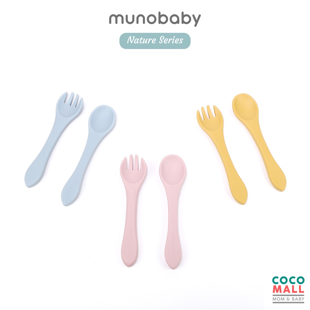 COCOMALL Sendok Silikon Bayi Mpasi (Nature Series) - Sendok Makan Anak 1 Tahun - Sendok Garpu Set Anak Balita - Alat Makan Bayi Silicon - Baby Spoon Silicone BPA Free