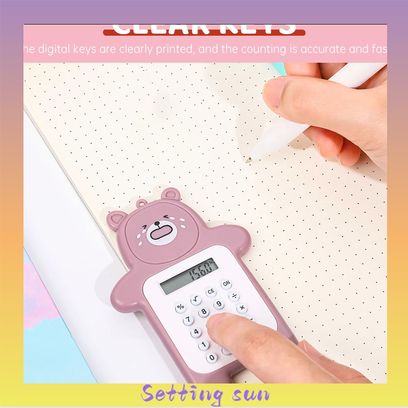 Kalkulator 8 Digit Mini Portable Motif Beruang Calculator Travel Tombol Karet / Creative Bear calculator Slim Palm Mini Student Pocket Computer Sekolah Stationary Import Warna Unik SE