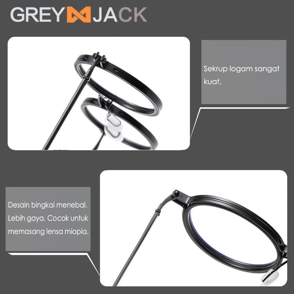 Grey Jack Kacamata Antiradiasi blueray Model Bulat Keren Alloy+Tr90 Acetate Bisa Minus Antiradiasi Blueray Photocromic Bluecromic Bantalan hidung silikon Fashion pria dan wanita 10749 31856