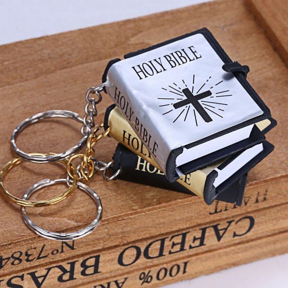 Needway Hadiah Kitab Suci Gold/Silver/Black Cross The Old Testament Book Yesus Miniatur Kristen Kertas Gantungan Kunci