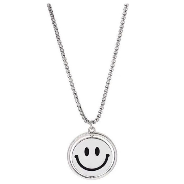 Kalung Couple SMILEY FACE Rantai Tania Smiling Necklace Hip Hop Liontin Dua Sisi Gaya Korea Untuk Pasangan