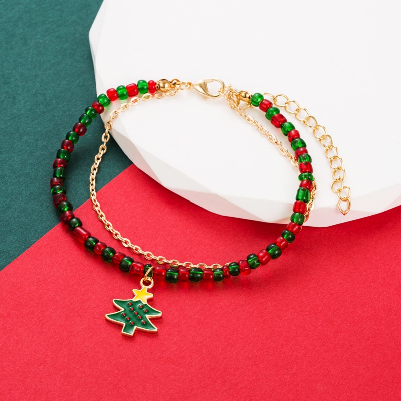 Gelang Natal Santa Claus Elk Xmas Pohon Liontin Tangan Rantai Gelang Tahun Baru Xmas Pesta Perhiasan Hadiah