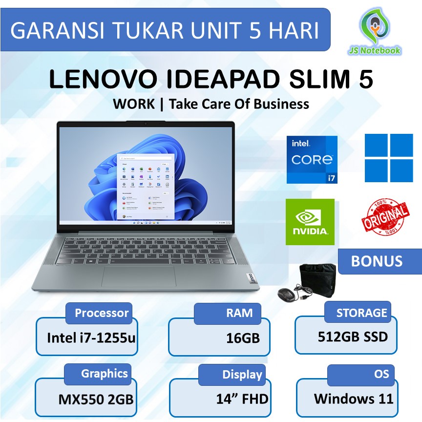 LENOVO IDEAPAD SLIM 5 2022 MX550 2GB i7-1255u 16GB 512SSD W11+OHS 14"FHD IPS-STORM GREY