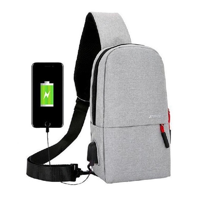 PROMO BISA COD TAS SELEMPANG PRIA FREEKNIGHT Tas Selempang Pria Fashion USB Charger TS501 - Abu-abu 