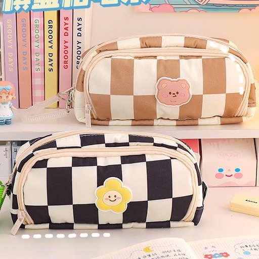 

Checkerboard Pencil Caseins Japanese cute girls primary school students large-capacity high-value girls pencil case stationery box