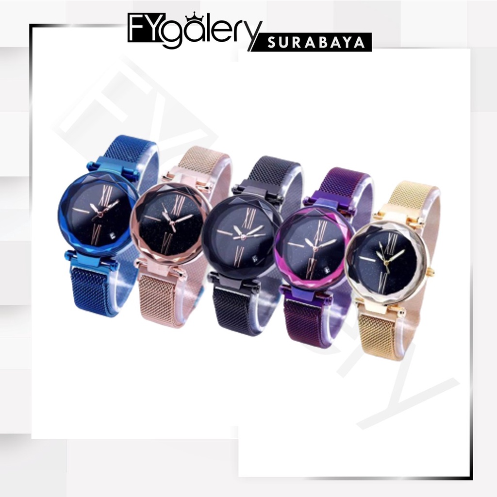 FYGALERYSURABAYA J137 Jam Tangan Analog Casual Rantai Magnet Fashion Wanita Tanggal / Non Tanggal