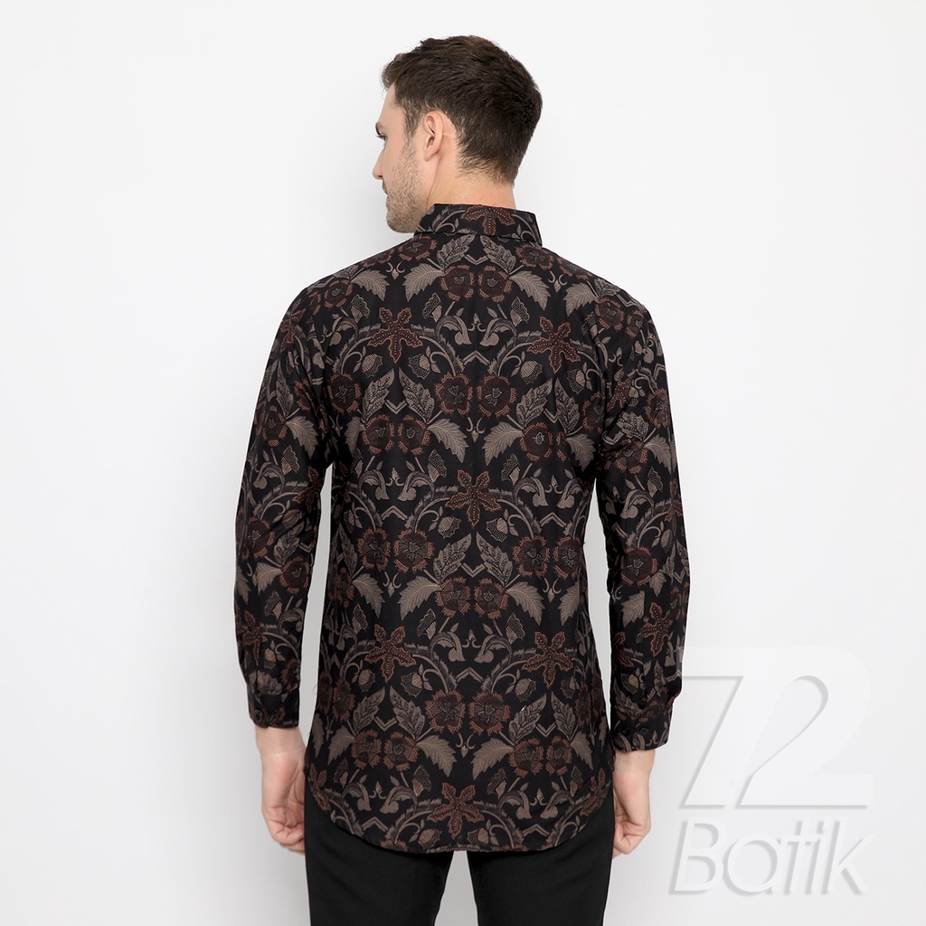 KEMEJA BATIK PRIA Lengan Panjang Premium Motif Elegant Warna Hitam 722553 Cap 72 Baju Kemeja Atasan Pakaian Setelan Batik Pria Cowok Laki Laki Remaja Keluarga Kantor Lengan Panjang Modern Slimfit Slim Fit Premium Kekinian