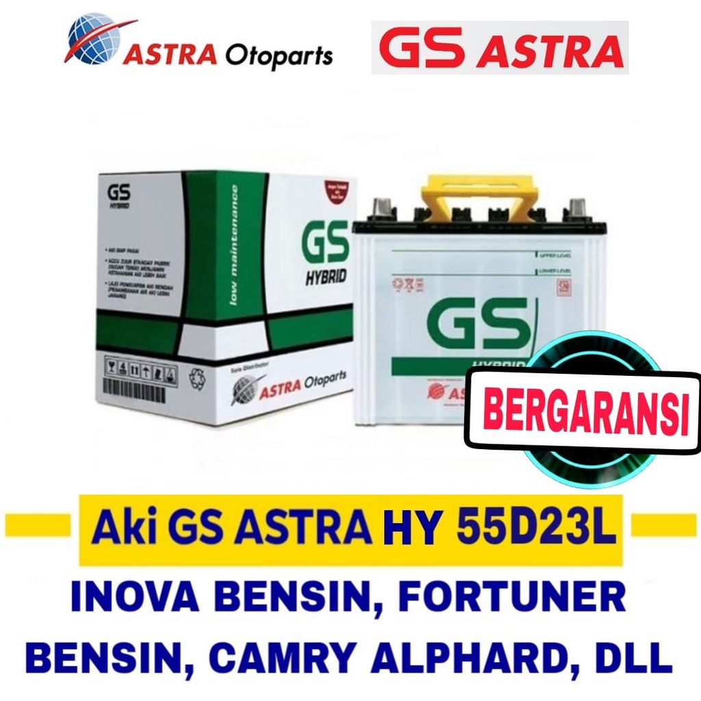 Aki Mobil GS Astra 55D23L Aki Basah untuk Mobil Innova Bensin Matic, Fortuner bensin, Camry, Alphard