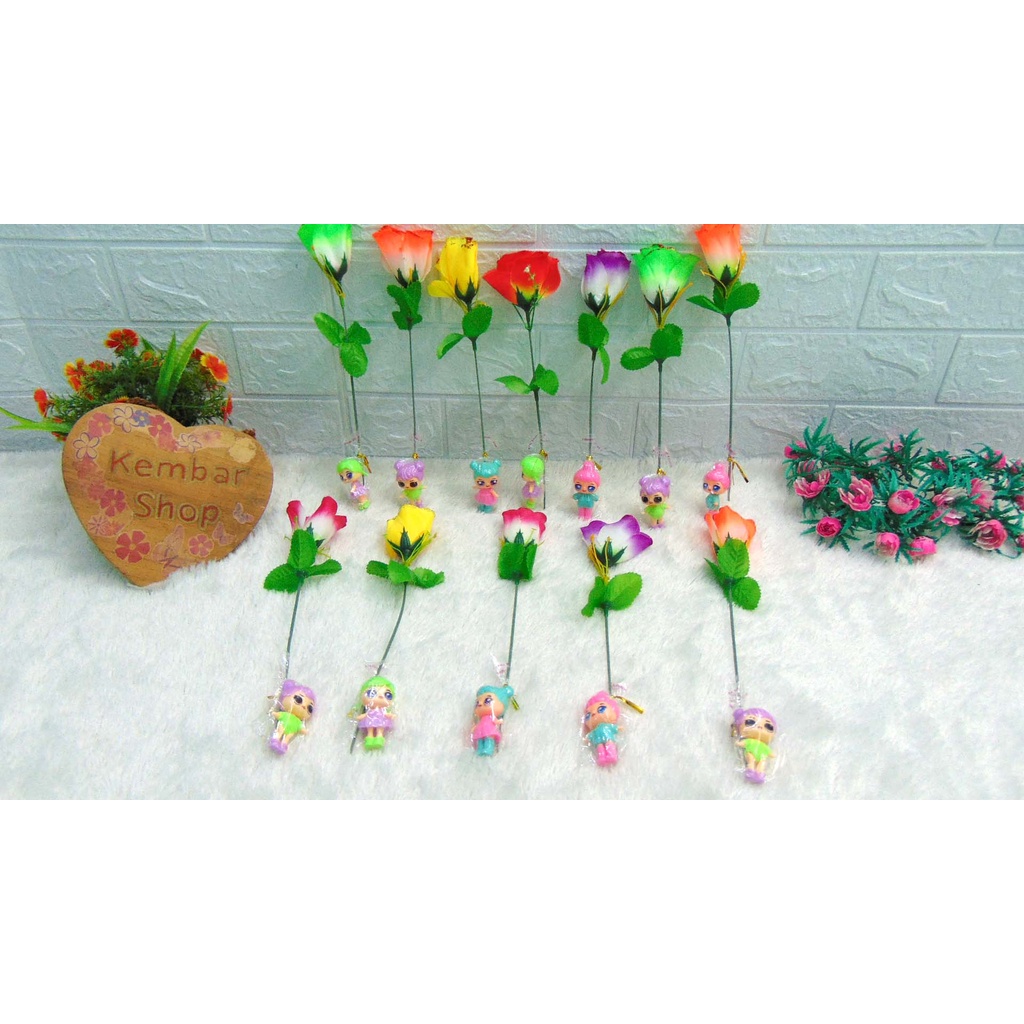 BUNGA-LOL ECER 1 TANGKAI MAINAN ANAK BUNGA MAWAR PLASTIK BONUS BONEKA LOL WARNA RANDOM