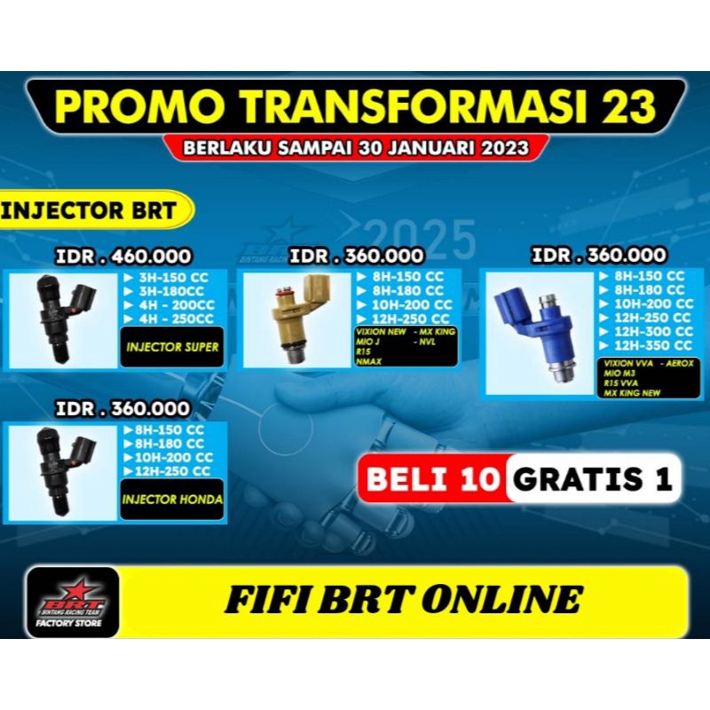 INJECTOR BRT NMAX AEROX 8 HOLE 150CC-180CC 10 HOLE 200CC