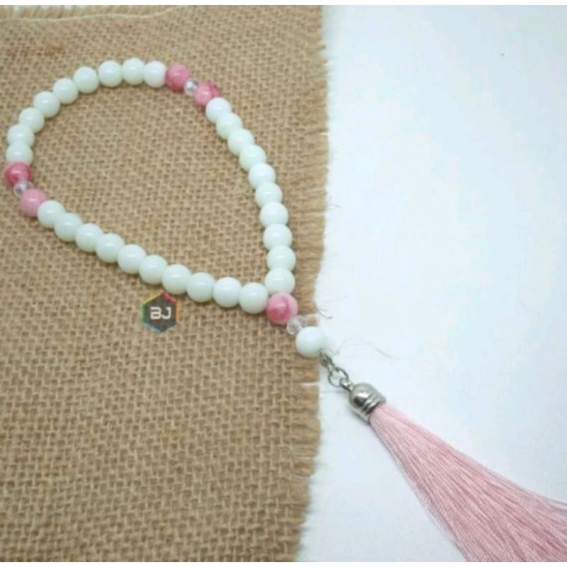 TASBIH BATU GIOK PUTIH KOMBINASI GIOK PING