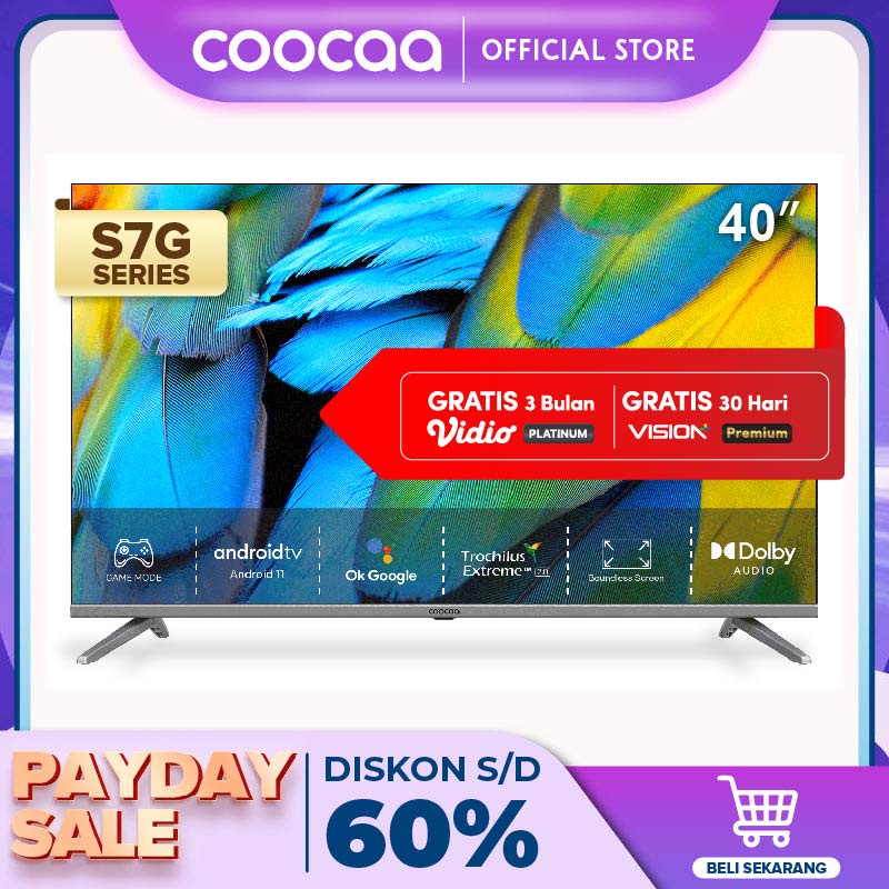 COOCAA Smart LED TV 40 Inch - Digital TV - Android 11 - HDR 10 - WIFI 4/5G (Coocaa 40S7G)
