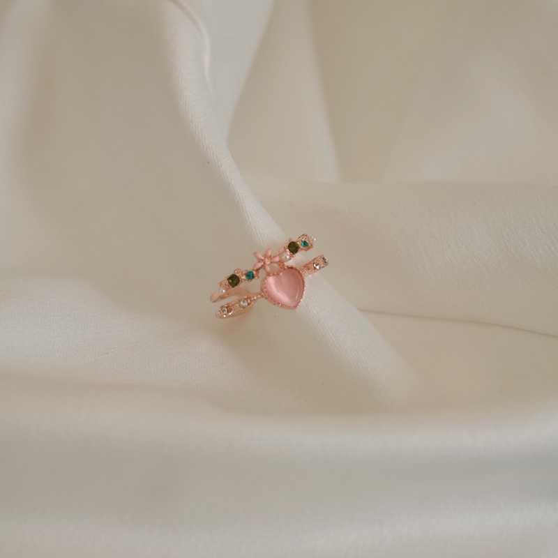 Ark.co - Elsa ring (white &amp; peach &amp; pink) cincin heart hati kristal