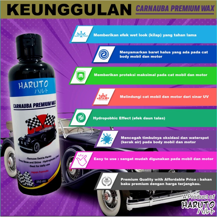 Carnauba premium wax by Haruto premium carnauba dari daun palem Copernicia prunifera untuk motor dan mobil