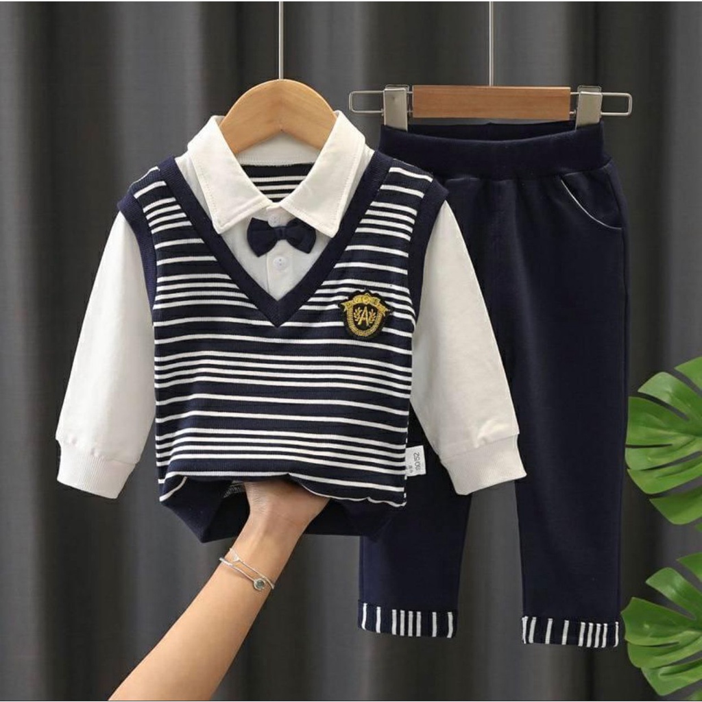 SETELAN SWEATER ANAK LAKI LAKI MOTIF GARIS UMUR 1-5 TAHUN