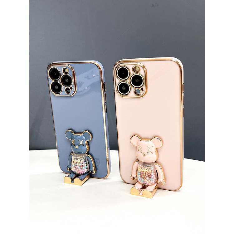 IPHONE Casing Ponsel Plating Persegi 3D Dengan Braket Candy Bear Kompatibel Dengan Iphone6Plus 6s Plus7Plus8Plus xs max xr 11 pro max 12 pro max 13 pro Max14 plus 14pro max