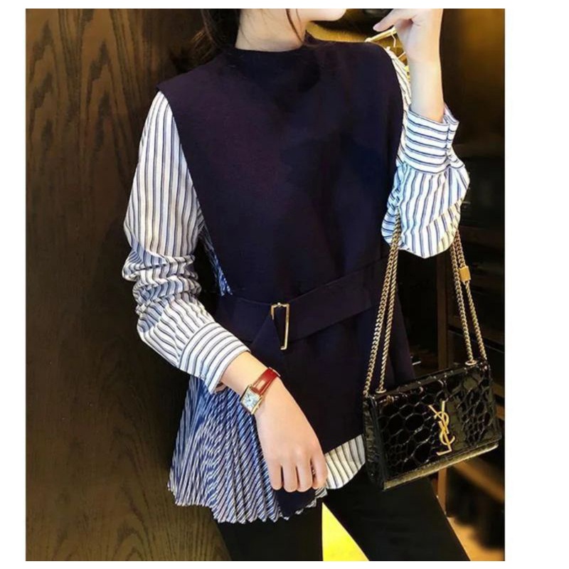 BLOUSE KATUN PLISKET MIX ROMPI RAJUT NEMPEL IMPORT