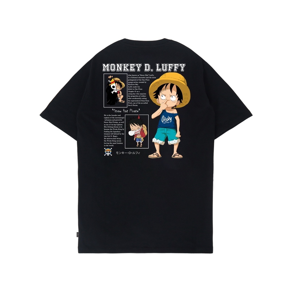 Otsky Kaos Pria Anime One Piece Luffy Cute Black X CP4100 Sablon Pendek 2(F6)