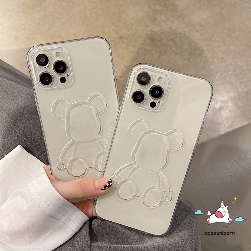 Soft Case TPU Transparan Motif Kartun Beruang 3D Untuk iPhone 11 12 13 14 Pro MAX XR 6 6s 7 8 14 Plus X XS MAX SE 2020