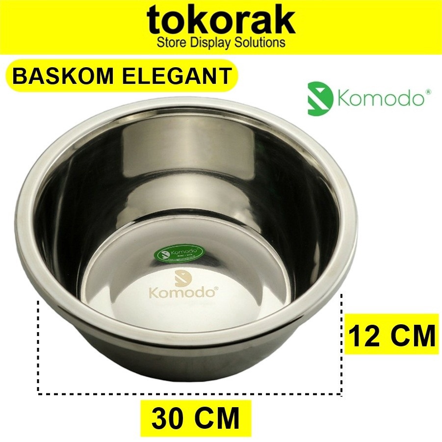 BASKOM ELEGANT KOREA STAINLESS STEEL TEBAL 30 CM KOMODO- TEMPAT ADONAN