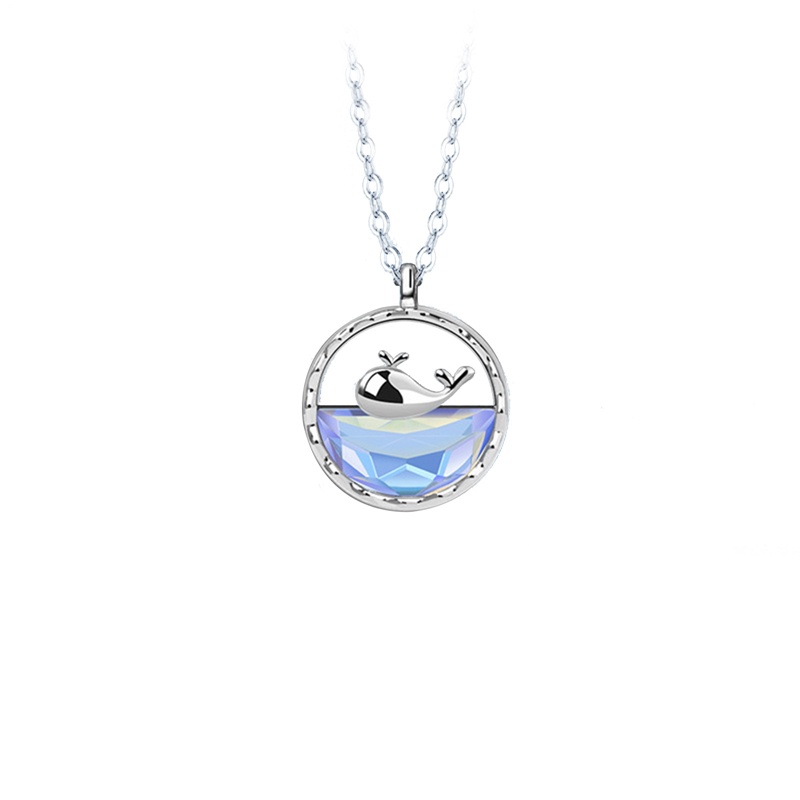 Whale Kalung Rantai Klavikula Silver 925 Dengan Liontin Ikan Paus Biru Laut Untuk Wanita