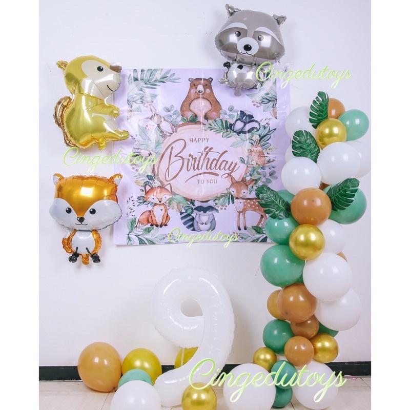 

Paket Set balon dekor + spanduk banner tema animal woodland Retro