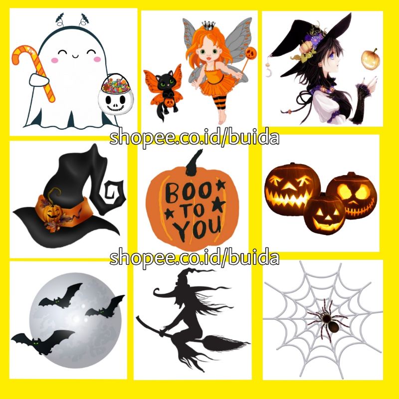 

Stiker Halloween Sticker Label dekorasi pesta party box hampers kado hiasan kartu ucapan hangtag tema boo to you ghost bat hat labu spider