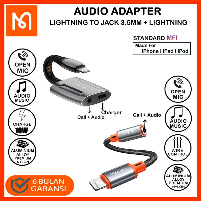 Mcdodo Ca-0790 Splitter Converter Iphone To Jack Open Mic Game Pubg