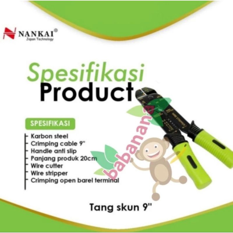 Nankai tang crimping krimping skun penjepit pengupas kabel 9 inch