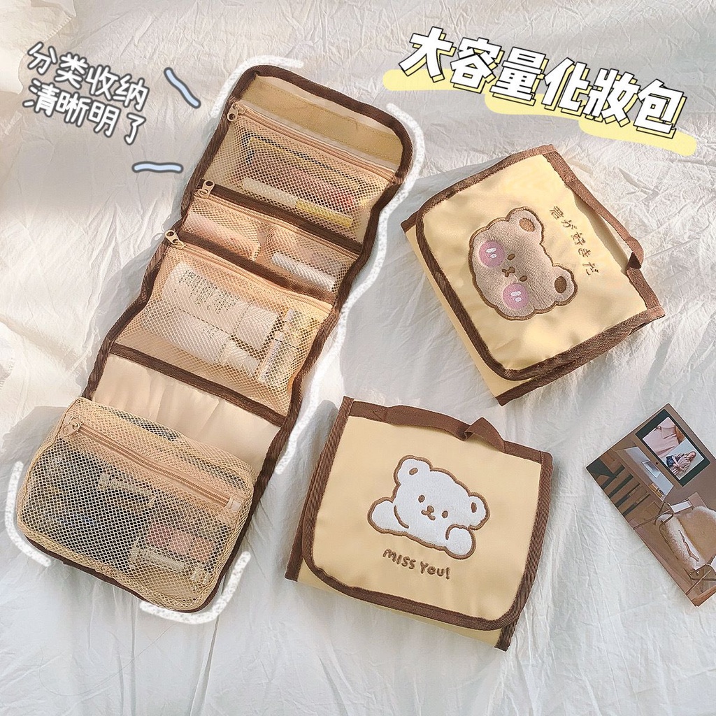 JOLINE POUCH MAKEUP MOTIF BERUANG LUCU, TAS KOSMETIK WANITA TAHAN AIR UNTUK PERJALANAN WANITA, TAS PENYIMPANAN PORTABEL  BERKAPASITAS BESAR, KOREAN KYLIE COSMETIC BAG, ORGANIZER TRAVEL BAG, MAKE UP TOOLS TRAVEL POUCH, CUTE BEAR